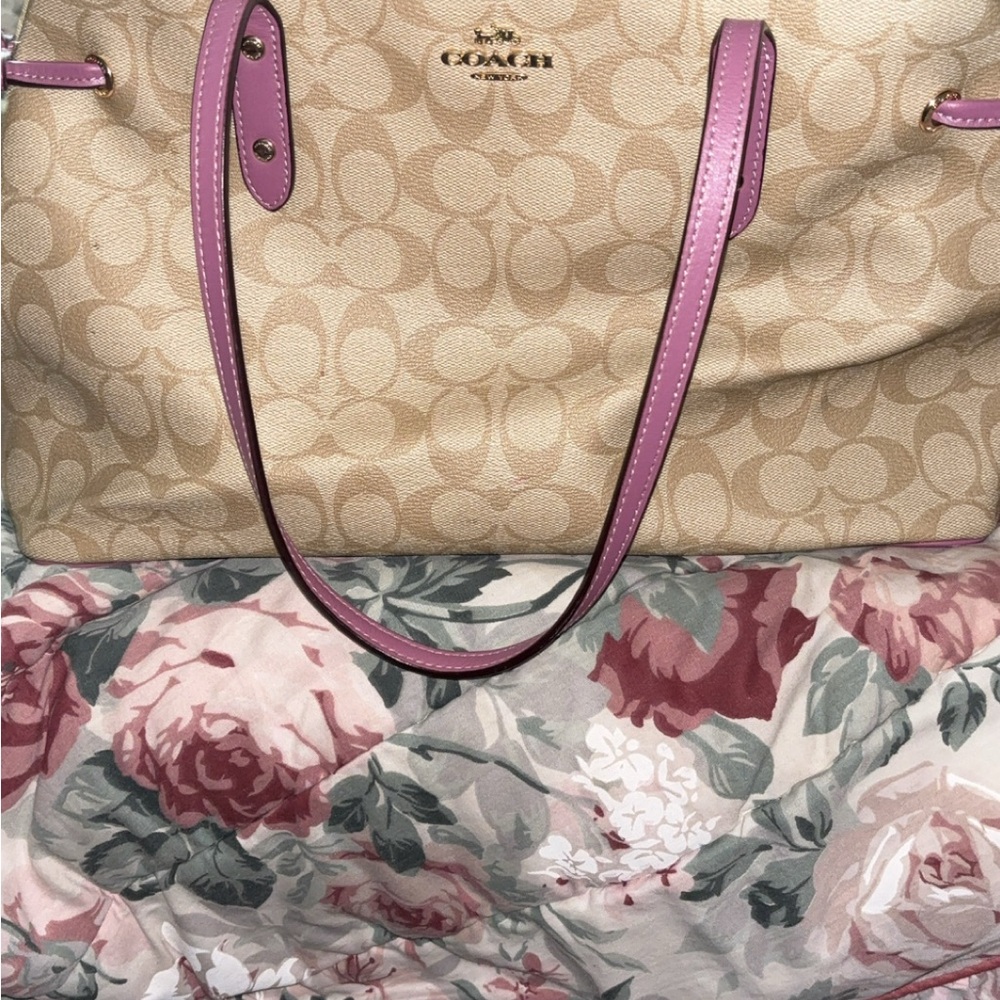 Coach Beige Tote with Pink Accents
